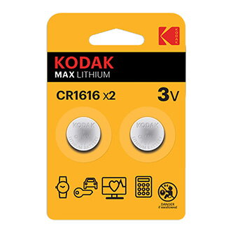 Baterie jednorázová lithiová, knoflíková, CR1616, 3V, Kodak, blistr, 2-pack, KOD-1616BL2, knoflíková
