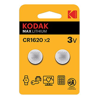 Baterie jednorázová lithiová, knoflíková, CR1620, 3V, Kodak, blistr, 2-pack, KOD-1620BL2, knoflíková