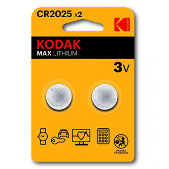 Baterie jednorázová lithiová, knoflíková, CR2025, 3V, Kodak, blistr, 2-pack, KOD-2025, knoflíková