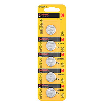 Baterie jednorázová lithiová, knoflíková, CR2025, 3V, Kodak, blistr, 5-pack, KOD-2025BL5, knoflíková
