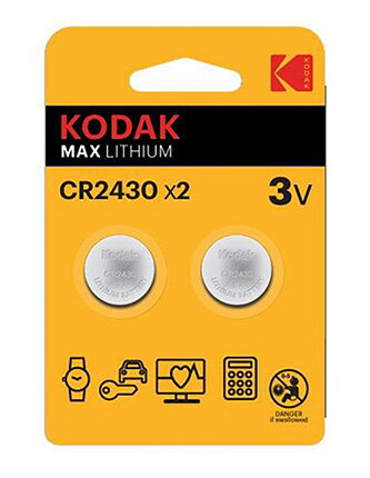Baterie jednorázová lithiová, knoflíková, CR2430, 3V, Kodak, blistr, 2-pack, KOD-2430BL2, knoflíková