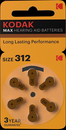 Baterie jednorázová zinkovzdušná, speciální, P312, 1.45V, Kodak, blistr, 6-pack, KOD-P312BL6, zinkovzdušná