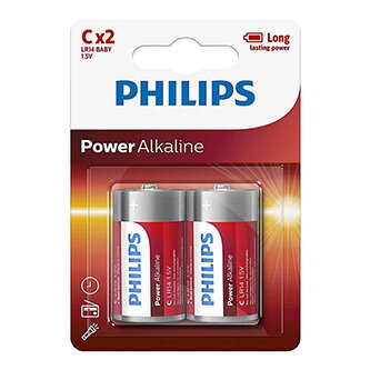 Baterie alkalická, C (LR14), C, 1.5V, PHILIPS, blistr, 2-pack, LR14P2B/10, Power Alkaline