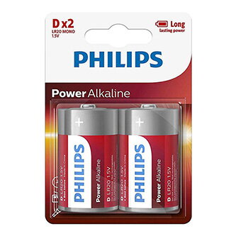 Baterie alkalická, D (LR20), D, 1.5V, PHILIPS, blistr, 2-pack, LR20P2B/10, Power Alkaline