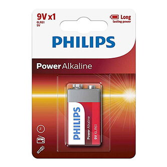 Baterie alkalická, 9V (6LR61), 6LR61, 9V, PHILIPS, blistr, 1-pack, 6LR61P1B/10, Power Alkaline