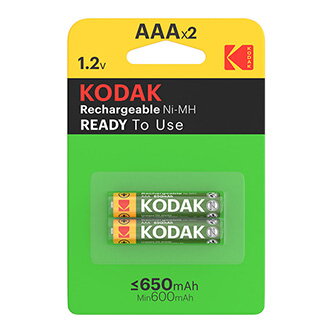 Baterie nabíjecí Ni-MH, tužková, AAA, 1.2V, Kodak, blistr, 2-pack, KOD-REC002, 650 mAh
