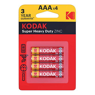Baterie jednorázová zinkochloridová, tužková, AAA, 1.5V, Kodak, blistr, 4-pack, KOD-R3, Extra Heavy Duty