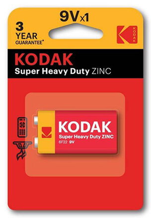 Baterie jednorázová zinkochloridová, tužková, 9VA, 9V, Kodak, blistr, 1-pack, KOD-9V, Extra Heavy Duty