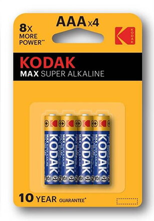 Baterie jednorázová alkalická, tužková, AAA, 1.5V, Kodak, blistr, 4-pack, KOD-LR3MAX, Alkaline Max