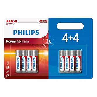 Baterie alkalická, AAA (LR03), AAA, 1.5V, PHILIPS, blistr, 8-pack, LR03P8BP/10, Power Alkaline, 4+4