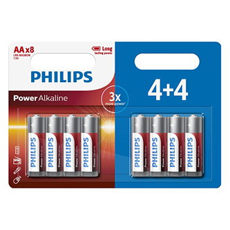 Baterie alkalická, AA (LR6), AA, 1.5V, PHILIPS, blistr, 8-pack, LR06P8BP/10, Power Alkaline, 4+4