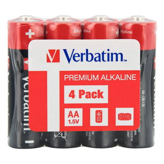 Baterie alkalická, AA-LR6 Mignon, AA, 1.5V, Verbatim, fólie, 4-pack, 49501