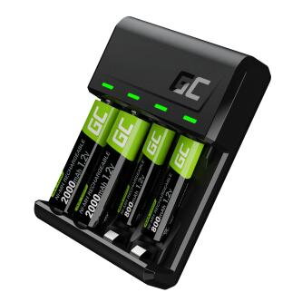 Green Cell nabíječka baterií GRSETGC03, na 4 ks AA/AAA, NiMH, 110-240V, 1.2A, nabíjení samotných článků, včetně 4ks baterií-2xAA 2
