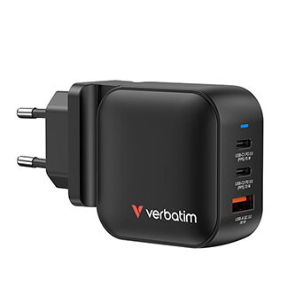 Verbatim, GaN cestovní nabíječka do sítě USB 3.0, USB C, šedá, 70W, vyměnitelné vidlice C,G,A