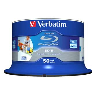 Verbatim BD-R SL, Hard Coat protective layer Wide Inkjet Printable, 25GB, Spindle, 43812, 6x, 50-pack, pro archivaci dat