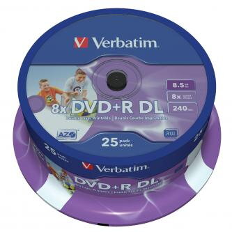 Verbatim DVD+R DL, Double Layer Wide Inkjet Printable, 43667, 8.5GB, 8x, spindle, 25-pack, 12cm, pro archivaci dat