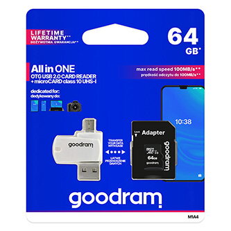 Goodram All-In-ONe, 64GB, multipack, M1A4-0640R12, UHS-I U1 (Class 10), se čtečkou a adaptérem