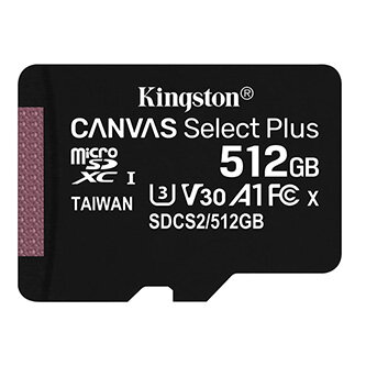 Kingston paměťová karta Canvas Select Plus, 512GB, micro SDXC, SDCS2/512GBSP, UHS-I U1 (Class 10), A1