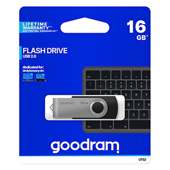 Goodram USB flash disk, USB 2.0, 16GB, UTS2, černý, UTS2-0160K0R11, USB A, s otočnou krytkou