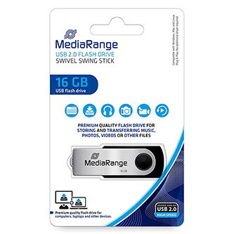 MediaRange USB flash disk, USB 2.0, 16GB, černý, MR910, USB A, swivel