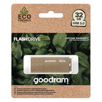 Goodram USB flash disk, USB 3.0, 32GB, UME3 ECO FRIENDLY, hnědý, UME3-0320EFR11, USB A, s krytkou