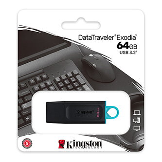 Kingston USB flash disk, USB 3.0 (3.2 Gen 1), 64GB, DataTraveler Exodia, černý, DTX/64GB, USB A, s krytkou
