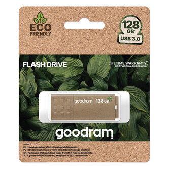 Goodram USB flash disk, USB 3.0, 128GB, UME3 ECO FRIENDLY, hnědý, UME3-1280EFR11, USB A, s krytkou