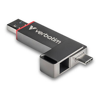Verbatim USB flash disk, USB C a USB 3.2 Gen 1, 256GB, Dual QuickStick, šedý, 32041, USB C, s poutkem