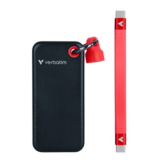 SSD Externí Verbatim Pocket SSD Black/Red, 32192, 1000GB, červený, M.2, obsahuje USB C kabel a pytlík, 1000 MB/s-R, USB-C, 1000 MB