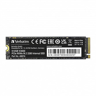 SSD Interní Verbatim Vi3000 M.2, 49374, 512GB, černý, 3300 MB/s-R, NVMe, 2500 MB/s-W
