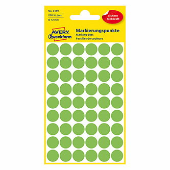 Avery Zweckform etikety 12mm, neon zelené, 54 etiket, značkovací, baleno po 5 ks, 3149, pro ruční popis