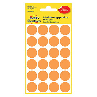 Avery Zweckform etikety 18mm, neon oranžová, 24 etiket, značkovací, baleno po 4 ks, 3173, pro ruční popis