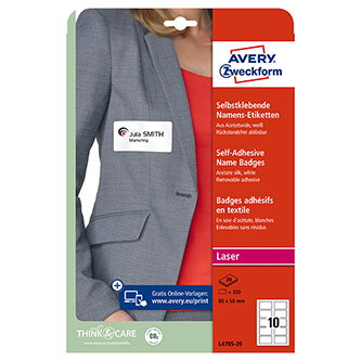 Avery Zweckform jmenovky 80mm x 50mm, A4, bílé, 10 etiket, samolepicí, baleno po 20 ks, L4785-20, pro laserové tiskárny