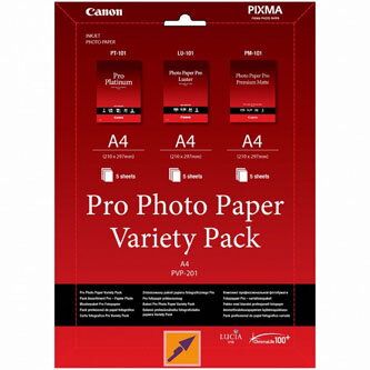 Canon Photo Paper Pro Variety Pack PVP-201, foto papír, 5x matný PM-101, 5x lesklý PT-101, 5x LU-101 typ bílý, A4, 15 ks, 6211B021
