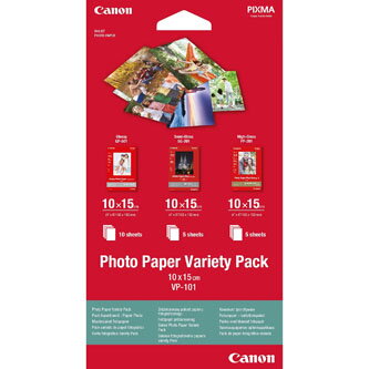 Canon Photo Paper Variety Pack VP-101, foto papír, 5x PP201, 5x SG201, 10x GP501 typ lesklý, bílý, 10x15cm, 4x6", 20 ks, 0775B078,