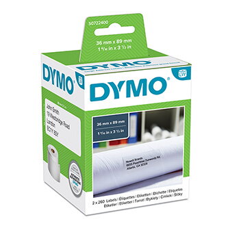 Dymo papírové štítky 89mm x 36mm, bílé, velké, 2x260 ks, 99012, S0722400