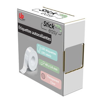 UPrint etikety 14mmx40mm, transparentní, 180 etiket, baleno po 1 ks, UP21 180 TRANSPARENT, pro tiskárny etiket UPrint UP21