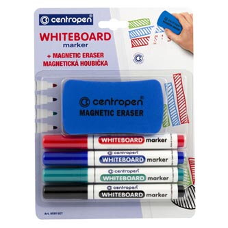 Centropen, sada whiteboard marker 8559, color, 4ks, 2.5mm, alkoholová báze. součásti baleni je magnetická hou