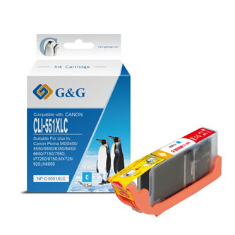 G&G kompatibilní ink s CLI551C XL, cyan, 10,2ml, ml NP-C-0551XLC, high capacity, Canon PIXMA iP7250, MG5450, MG6350, MG7550