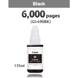 Canon originální ink GI-490 Bk, black, 6000str., 135ml, 0663C001, Canon PIXMA G1400, G2400, G3400