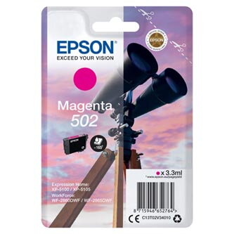 Epson originální ink C13T02V34010, 502, T02V340, magenta, 165str., 3.3ml, Epson XP-5100, XP-5105, WF-2880dwf, WF2865dwf
