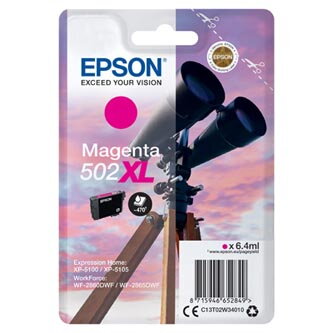 Epson originální ink C13T02W34010, 502XL, T02W340, magenta, 470str., 6.4ml, Epson XP-5100, XP-5105, WF-2880dwf, WF2865dwf