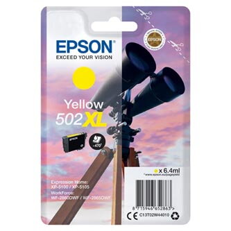 Epson originální ink C13T02W44010, 502XL, T02W440, yellow, 470str., 6.4ml, Epson XP-5100, XP-5105, WF-2880dwf, WF2865dwf