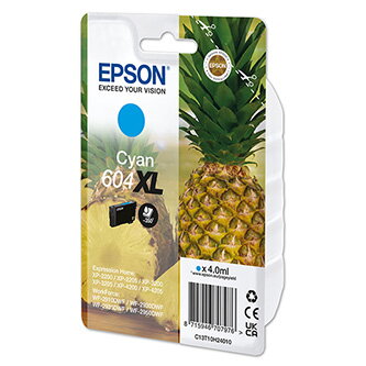 Epson originální ink C13T10H24010, T10H240, 604XL, cyan, 350str., 4.0ml, Epson XP-2200, XP-3200, XP-4200, WF-2930DWF, WF-2950DWF