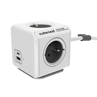 Rozbočovací zásuvka 250V, CEE7 (vidlice) - POWERCUBE, 1.5m, ORIGINAL USB, šedá, POWERCUBE, 4 zásuvky, USB A+C, Power Delivery, Qui
