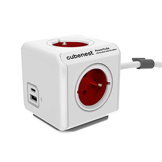 Rozbočovací zásuvka 250V, CEE7 (vidlice) - POWERCUBE, 1.5m, ORIGINAL USB, červená, POWERCUBE, 4 zásuvky, USB A+C, Power Delivery,