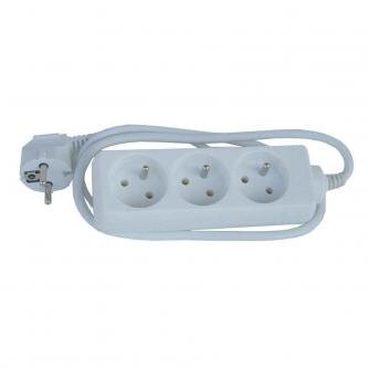 Síťový kabel 230V prodlužovací, CEE7 (vidlice)-zásuvka 3x, 2m, VDE approved, bílá