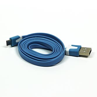 Kabel USB (2.0), USB A M- USB micro B M, 1m, plochý, modrý, Logo, blistr