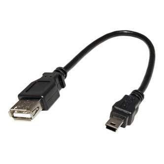 Kabel USB (2.0), USB mini M (5pin)- USB A F, 0.2m, černý