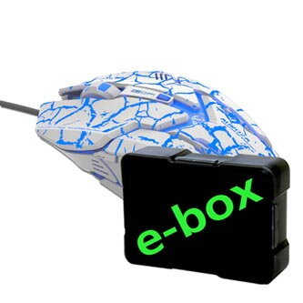 E-Blue Myš Auroza Gaming, 4000DPI, optická, 6tl., 1 kolečko, drátová USB, bílá, herní, e-box